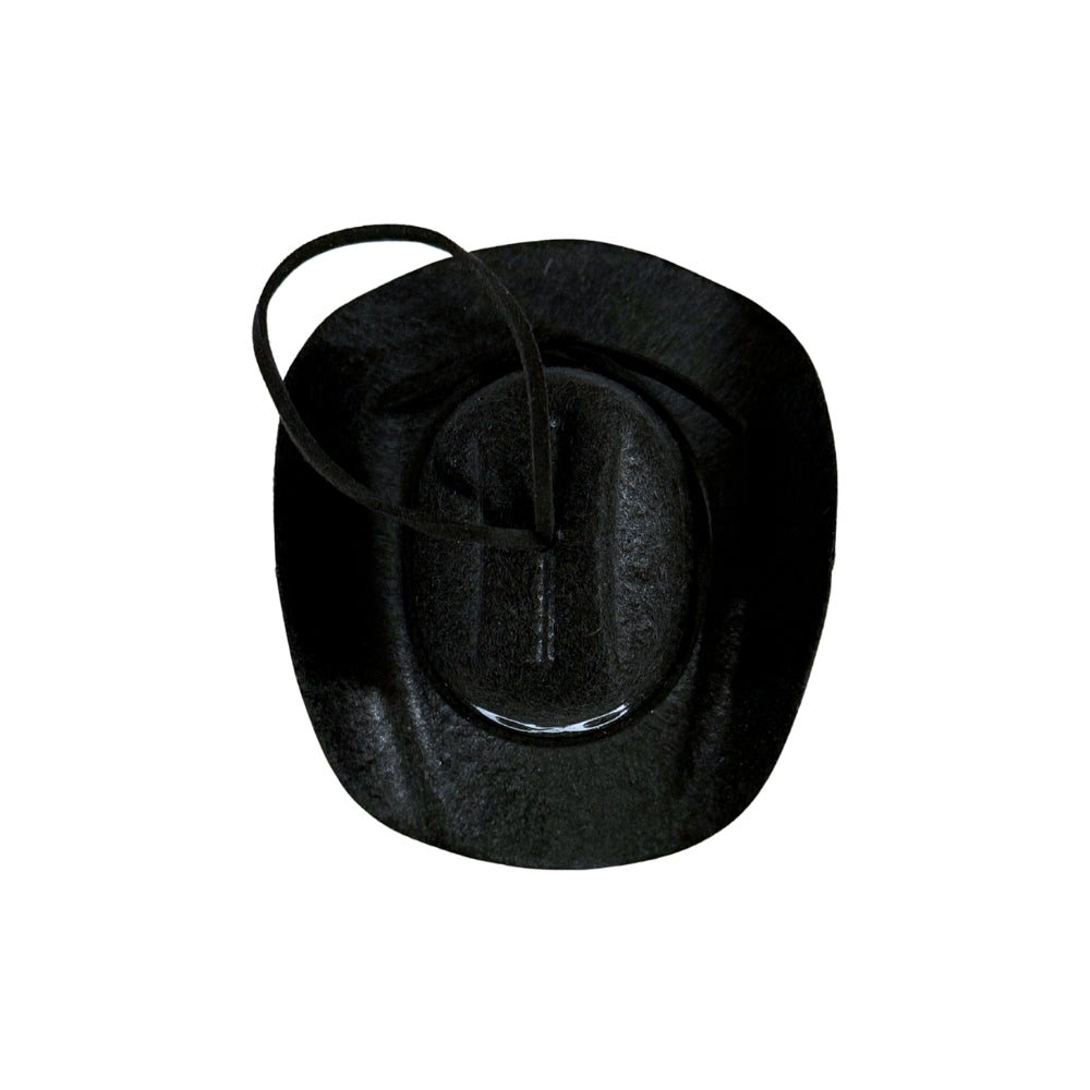The C2C Black Cowboy Hat Bauble by C2C Country To Country is shown from above with a chin strap, set against a plain white background.